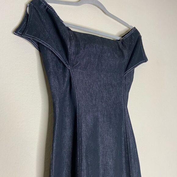 Beaufille Lambda Maxi Black Dress Off The Shoulder Denim Size 4 - Picture 14 of 17